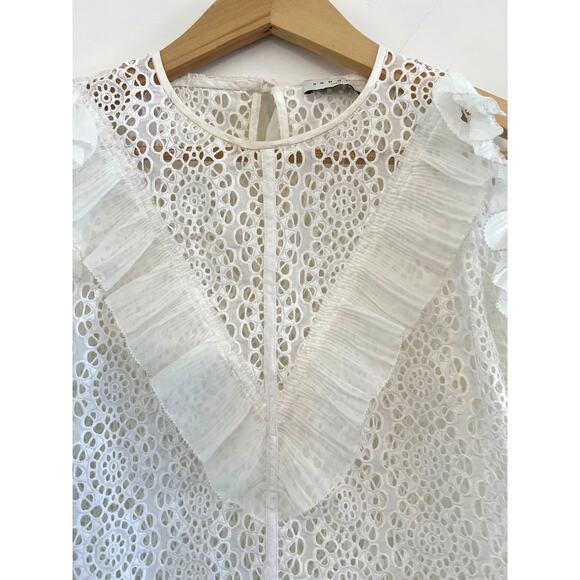 Sandro Eyelet Ruffle Trim Blouse Womens 1 Cottagecore Whimsy Coquette White Twee - Picture 10 of 16